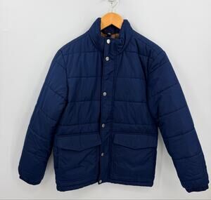 Lands’ End Navy Quilted Puffer Jacket Insulated Zip Snap Cabin Men’s Small 34-36
